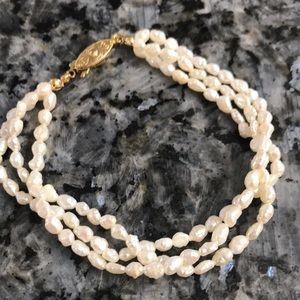 Vintage delicate freshwater baroque pearl 3-strand bracelet